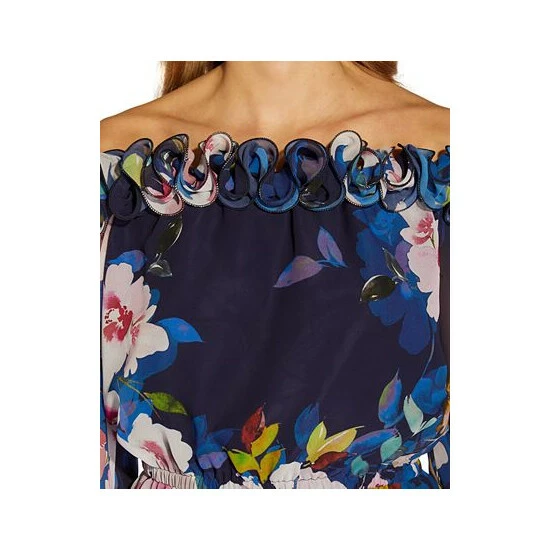 Cheap ✔️ Adrianna Papell 👩 Women's Floral-Print Off-The-Shoulder Peplum Top Navy Multi 👏 - Image 2