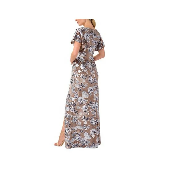 Best reviews of ❤️ Adrianna Papell Petite Burnout Velvet Side-Slit Gown Taupe 🎉 - Image 2