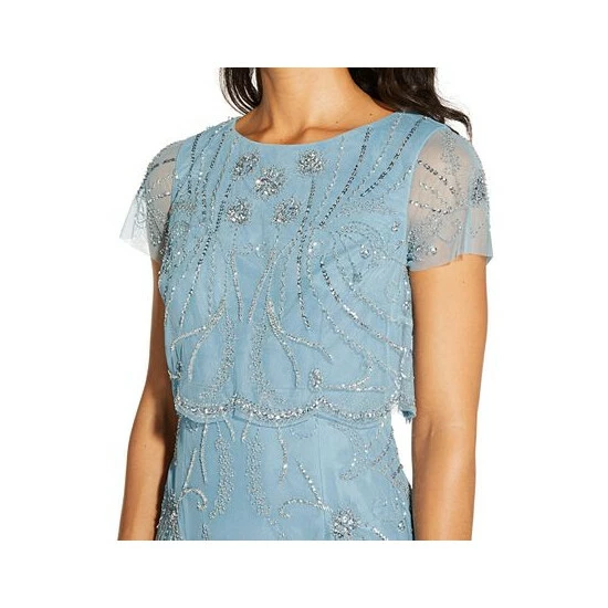 Coupon 🔔 Adrianna Papell Embellished Overlay 👗 Dress Air Sky Blue 😍 - Image 3