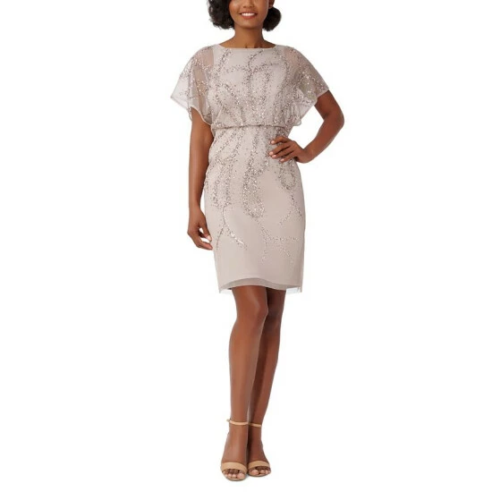 Promo 🔥 Adrianna Papell 👩 Women's Beaded Cocktail 👗 Dress Marble 💯