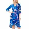 Top 10 ❤️ Adrianna Papell 👩 Women's Floral-Print Faux-Wrap 👗 Dress Blue Multi 🔥