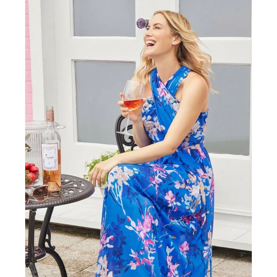 Coupon 🤩 Adrianna Papell 👩 Women's Chiffon Floral-Print Gown Blue Multi ✨ - Image 4