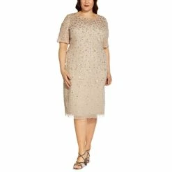 Top 10 ❤️ Adrianna Papell Plus Size Embellished Sheath 👗 Dress Biscotti Beige 👏