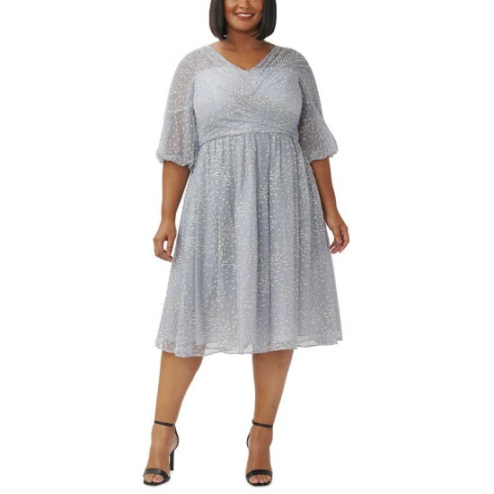 Wholesale โ๏ธ Adrianna Papell Plus Size Embellished Fit & Flare ๐ Dress Dusty Blue ๐ฏ
