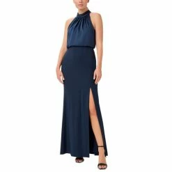 Cheap 🌟 Adrianna Papell 👩 Women's Sleeveless Blouson Halter Gown Dark Navy 😀